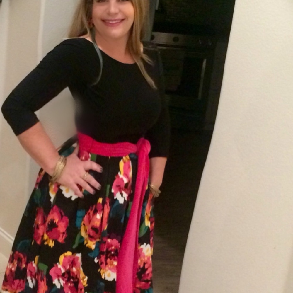 Anthropologie Black and Pink Floral Dress